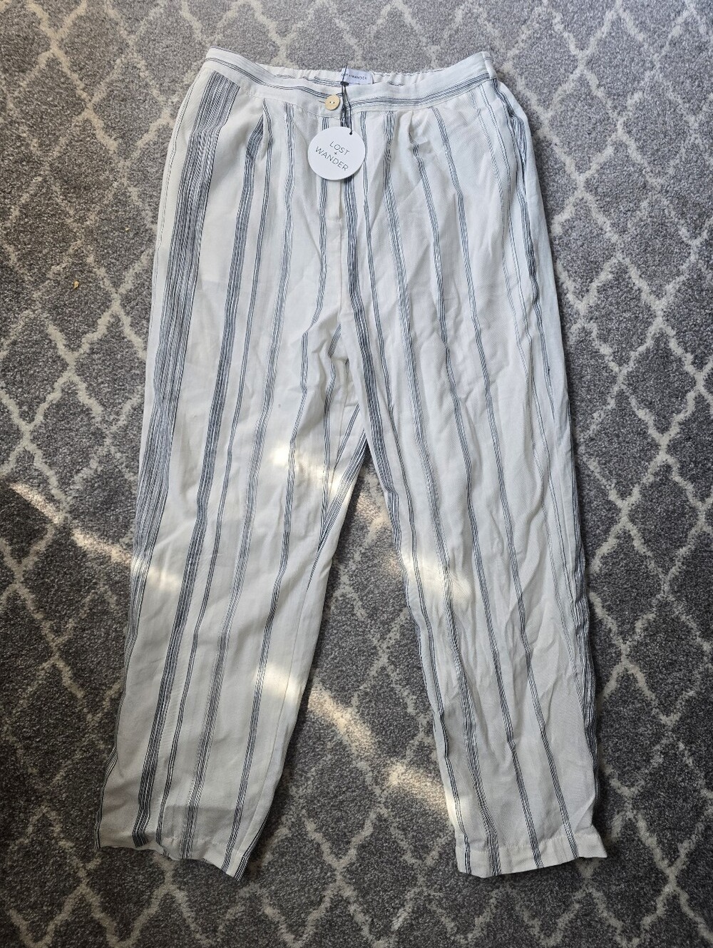 Lost + Wander Cream and Black Striped Linen-Blend Chinos